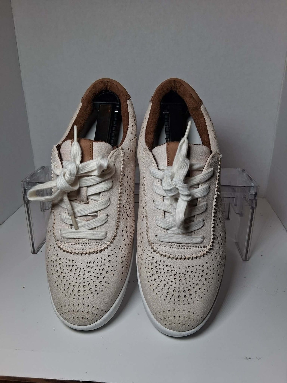 Very G Perforated Lace-Up Sneakers in Cream and Tan